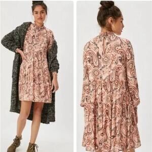 Anthropologie Pink Paisley Midi Dress